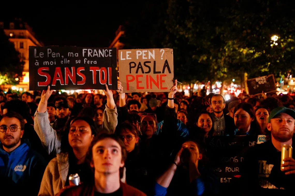 People gather on the Place de Republique following the results of the European elections, in Paris, France June 9, 2024. REUTERS/Abdul Saboor