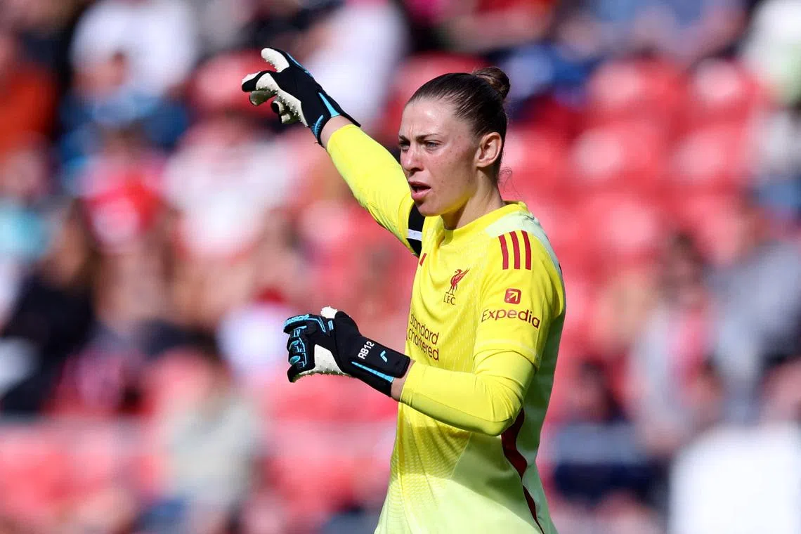 Soccer Football - Women's Super League - Liverpool v Manchester United - The Totally Wicked Stadium, St Helens, Britain - September 28, 2025 Liverpool's Rafaela Borggrafe reacts Action Images via Reuters/Craig Brough