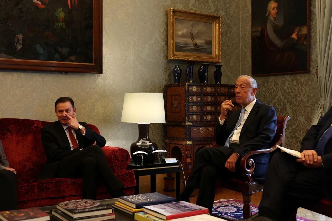 Portugal's Prime Minister Luis Montenegro meets with President Marcelo Rebelo de Sousa on the day after after lawmakers voted against the government confidence motion at the parliament, in Belem Palace, in Lisbon, Portugal, March 12, 2025. REUTERS/Pedro Nunes