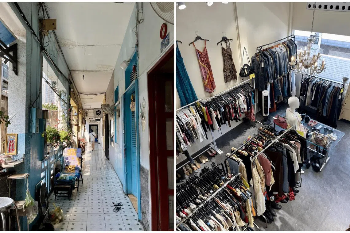 Shops in a converted apartment building like the second-hand store seen at 42 Ton That Thiep in District 1.