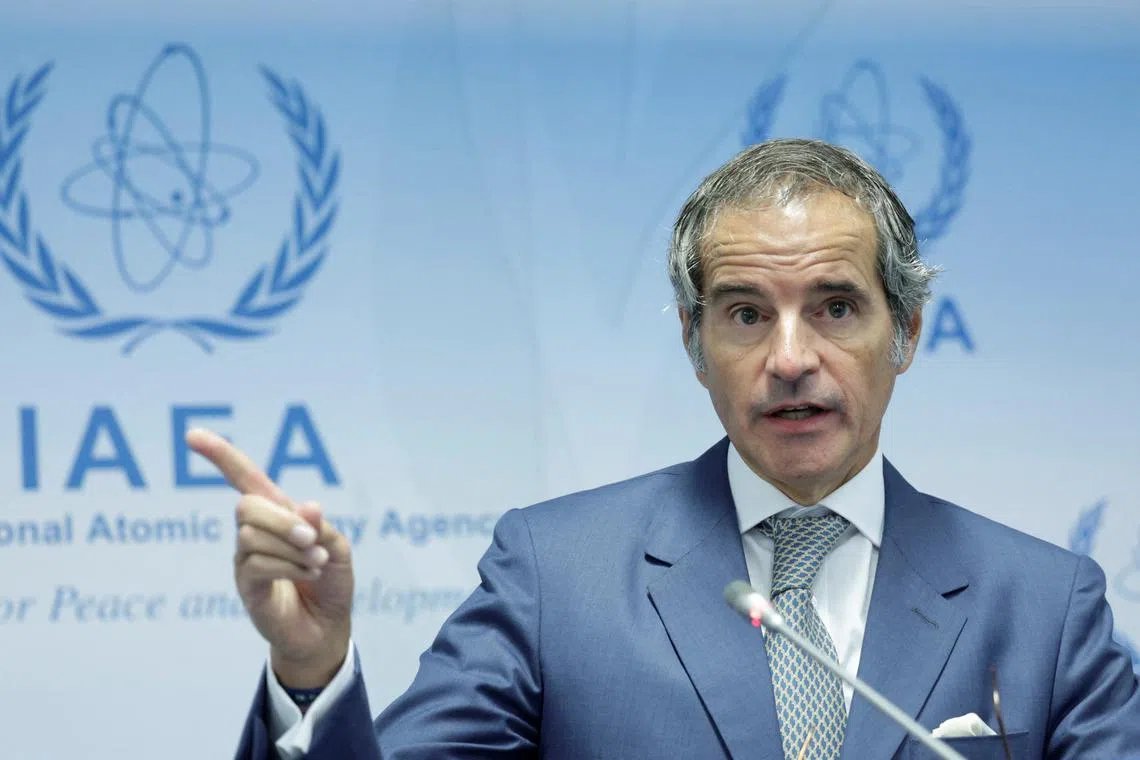 International Atomic Energy Agency (IAEA) Director General Rafael Grossi addresses the media during their Board of Governors meeting in Vienna, Austria, September 9, 2024. REUTERS/Leonhard Foeger/File Photo