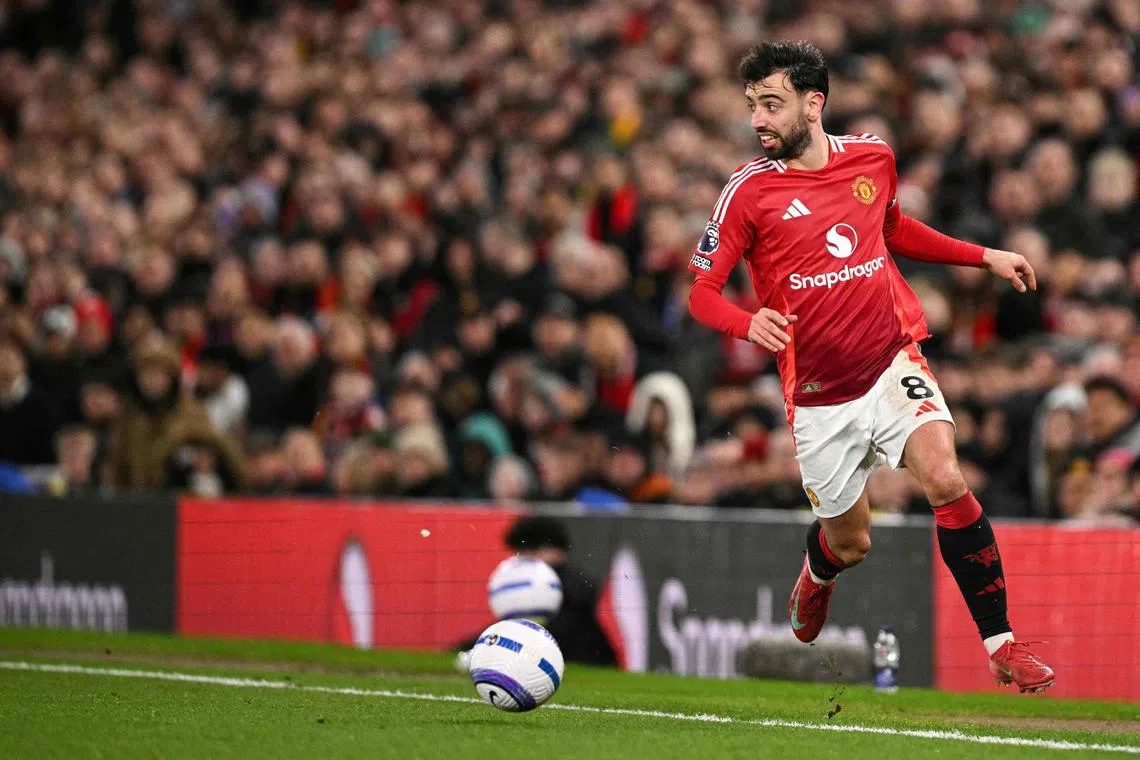 Manchester United captain Bruno Fernandes during the 3-2 Premier League win over Ipswich Town in which he was involved in all three goals.