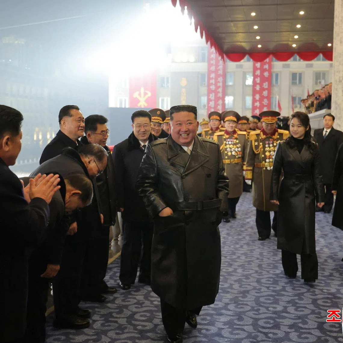 North Korean leader Kim Jong Un and his daughter Kim Ju Ae attend a military parade to commemorate the Ninth Congress of the ruling Workers' Party of Korea (WPK) in Pyongyang, North Korea, February 25, 2026, in this picture released by North Korea's official Korean Central News Agency. KCNA via REUTERS