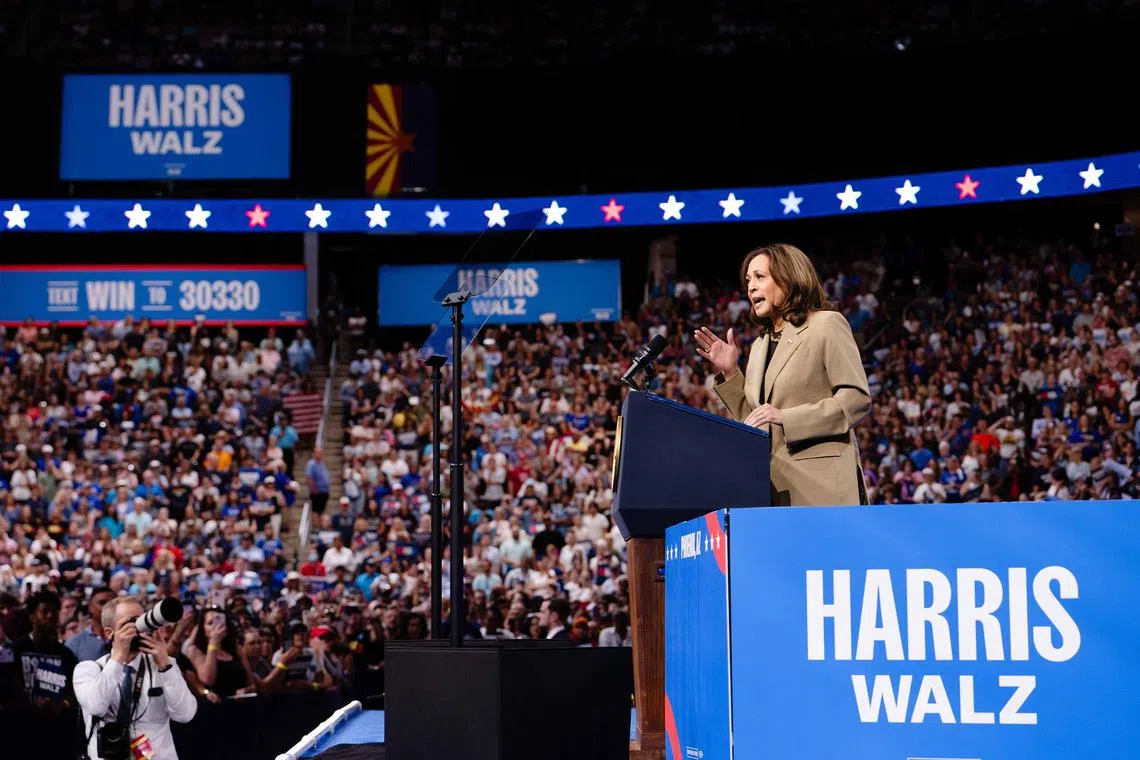 “It is my promise to everyone here when I am president we will continue to fight for working families, including to raise the minimum wage and eliminate taxes on tips for service and hospitality workers,” Ms Harris said.