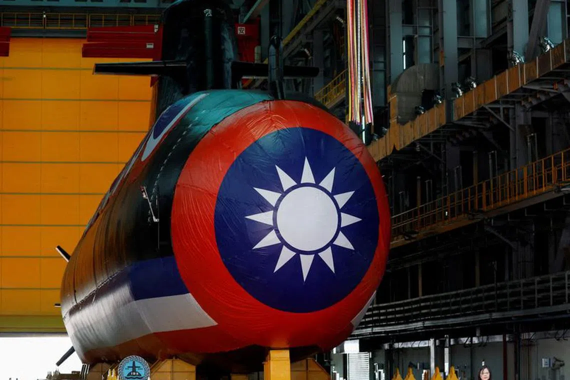 FILE PHOTO: Taiwan's President Tsai Ing-wen attends the launching ceremony of Narwhal, its first domestically built submarine, in Kaohsiung, Taiwan September 28, 2023. REUTERS/Carlos Garcia Rawlins/File Photo