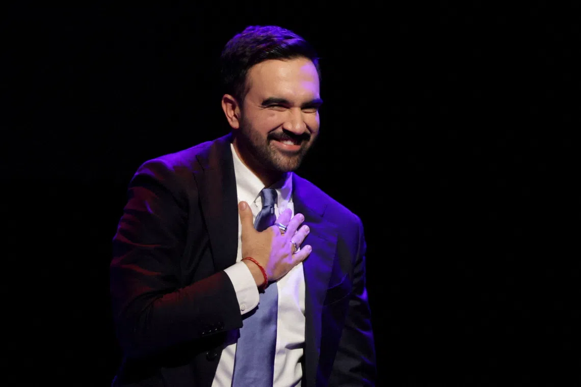 Democratic candidate for New York City mayor Zohran Mamdani reacts after winning the 2025 New York City Mayoral race on Nov 4.