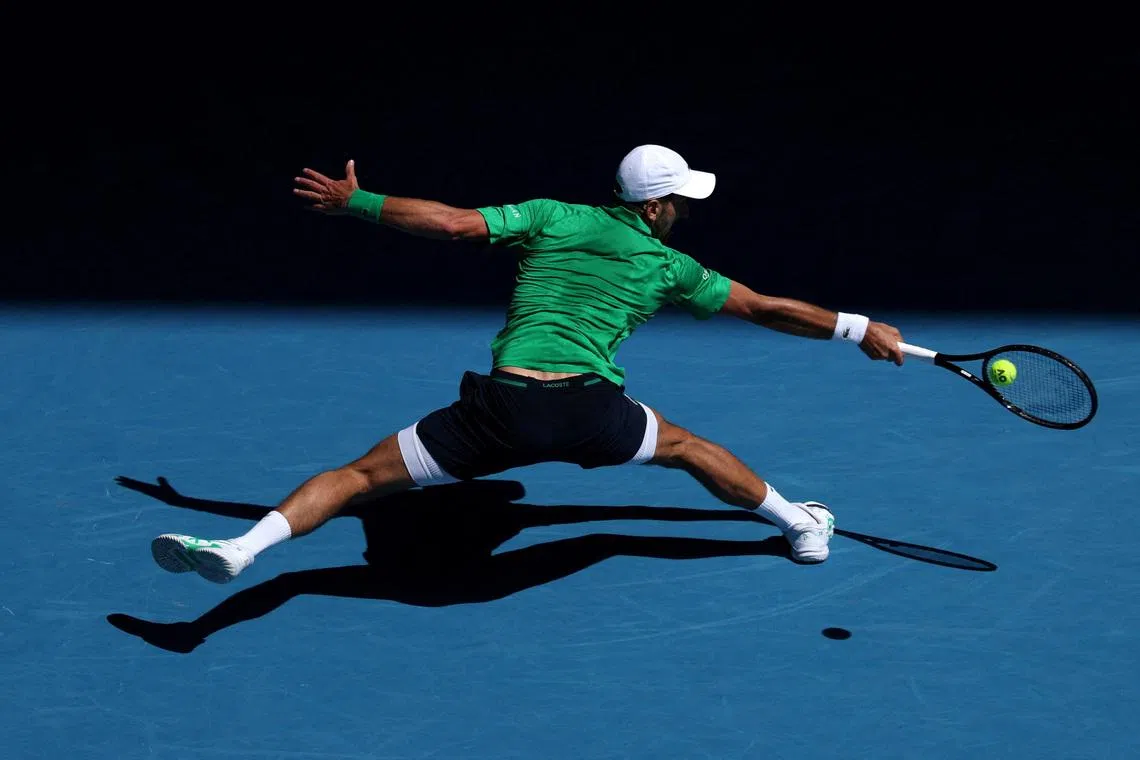 Tennis - Australian Open - Melbourne Park, Melbourne, Australia - January 22, 2026 Serbia's Novak Djokovic in action during his second round match against Italy's Francesco Maestrelli REUTERS/Edgar Su