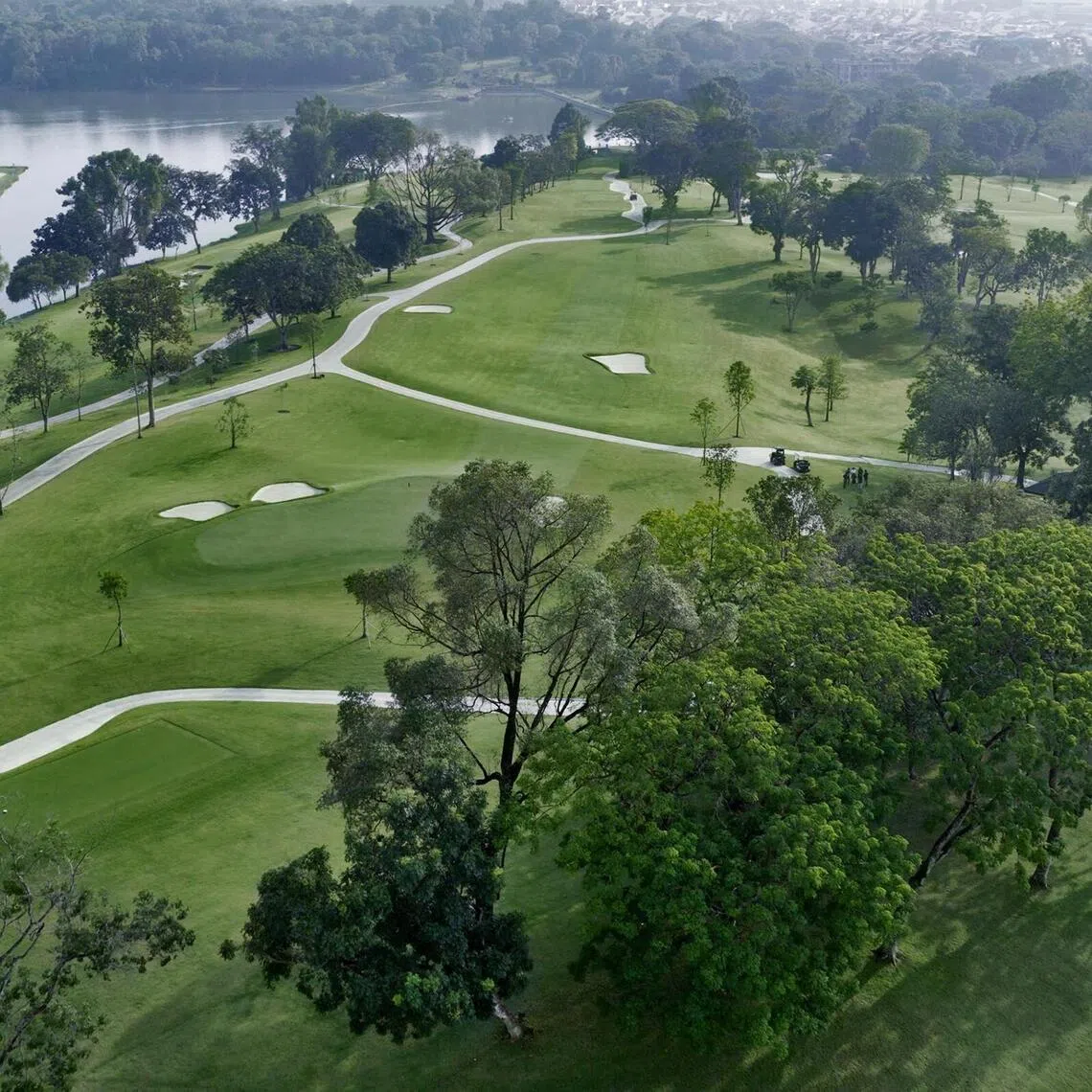 Aerial view of Hole 7 of the Island course.