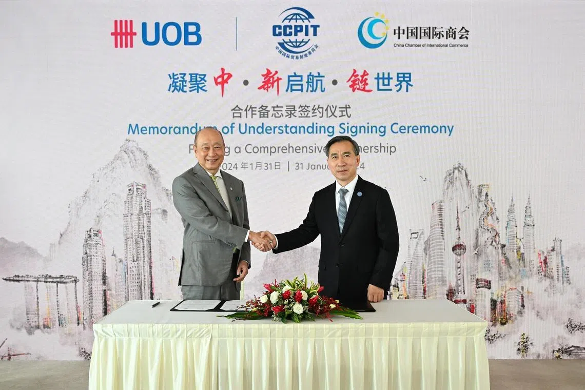 On Jan 31, UOB renewed a memorandum of understanding with the China Council for the Promotion of International Trade, to boost investment and trade between China and South-east Asia.
