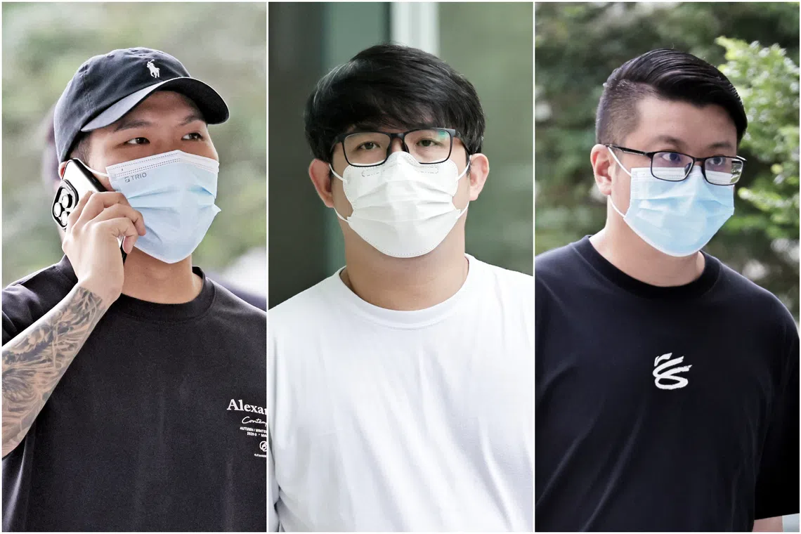 (From left) Ng Tai Lun, Adrian Chia Hong Qing and Tan Yi Tan had earlier pleaded guilty on Sept 17.