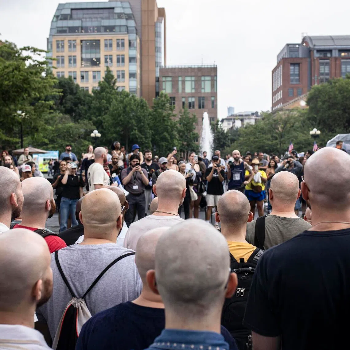 Attendees at a “Bald Meet-up” in Washington Square Park in New York, on June 27.