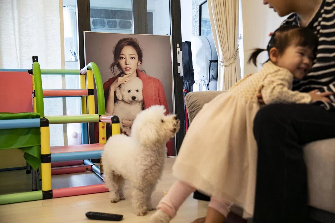 A portrait of the K-pop star Goo Hara, who committed suicide in 2019, is displayed in a room at her brother’s house in Gwangju.