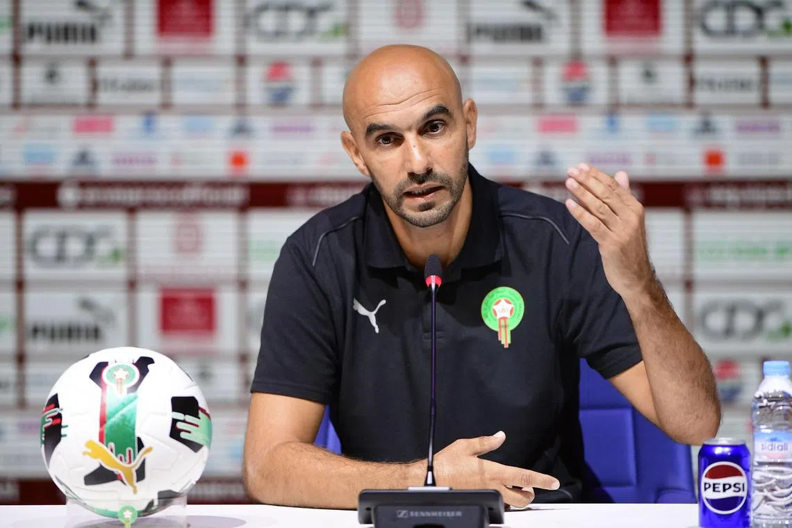 Morocco's head coach Walid Regragui at a press conference in Rabat on Aug 22, 2025 to announce the squad called up for the upcoming World Cup qualifiers against Niger and Zambia.