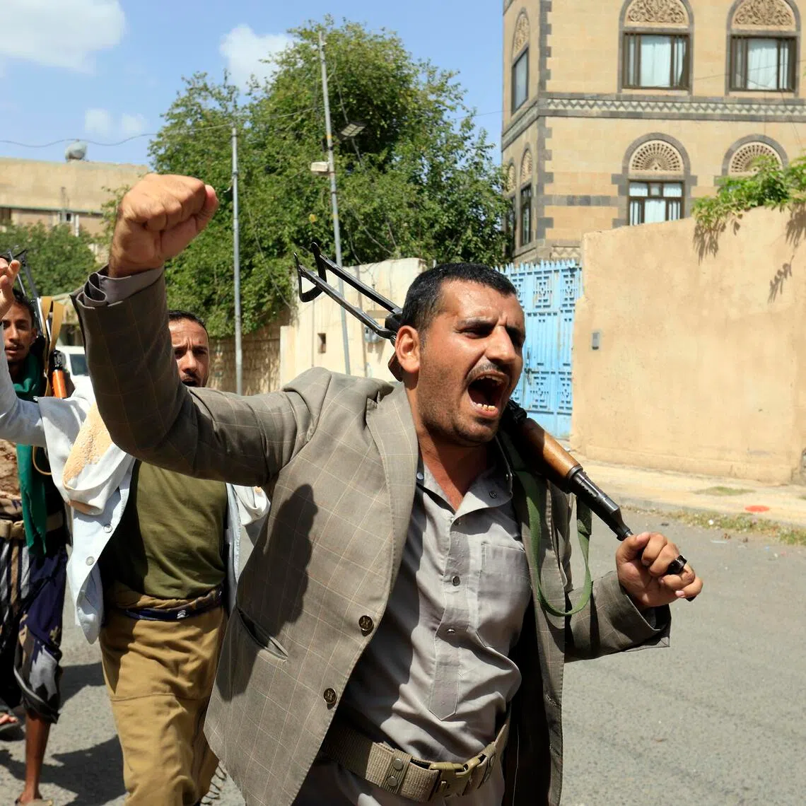Houthi fighters campaigning to mobilise more fighters in Sana’a, Yemen, on Sept 10.
