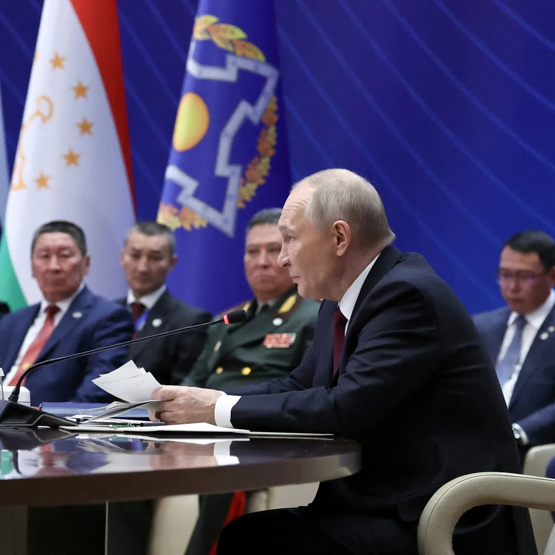 Russian President Vladimir Putin attends the Collective Security Treaty Organization (CSTO) summit in Bishkek, Kyrgyzstan, November 27, 2025. Sputnik/Alexander Kazakov/Pool via REUTERS