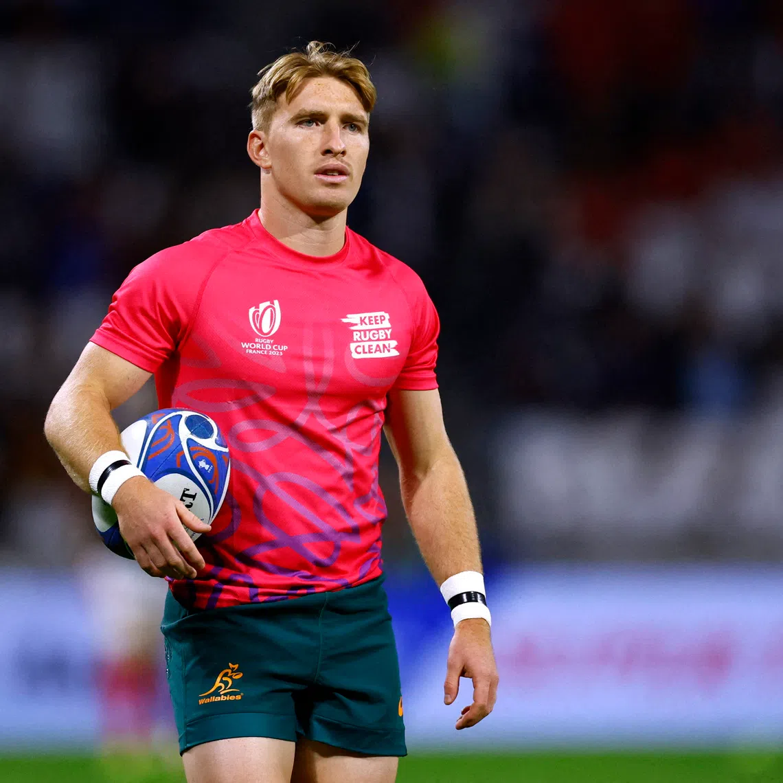 Rugby Union - Rugby World Cup 2023 - Pool C - Wales v Australia - OL Stadium, Lyon, France - September 24, 2023 Australia's Tate Mcdermott during the warm up before the match REUTERS/Sarah Meyssonnier