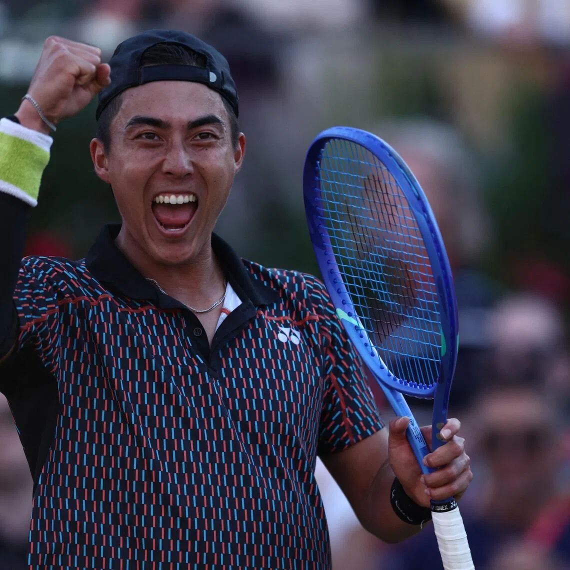 Australia's Rinky Hijikata celebrates winning against Czech Republic's Jiri Lehecka.