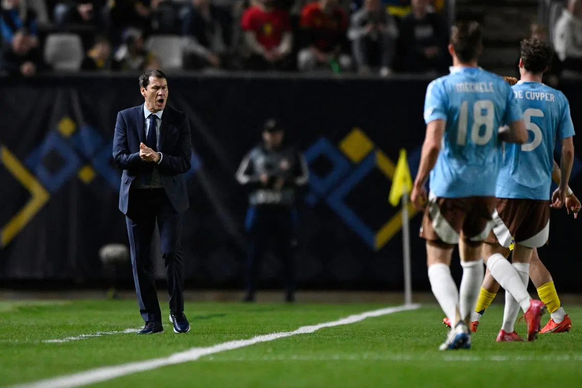 Soccer Football - Nations League - Play-offs - First Leg - Ukraine v Belgium - Estadio Nueva Condomina, Murcia, Spain - March 20, 2025 Belgium coach Rudi Garcia reacts REUTERS/Pablo Morano/File Photo