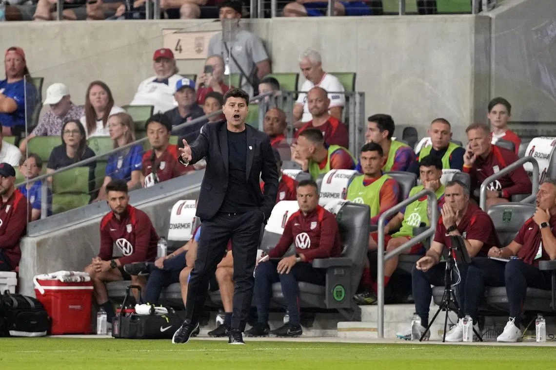 Oct 12, 2024; Austin, Texas, US; U.S. MenÕs National Team head coach Mauricio Pochettino yells out to players during the first half against Panama at Q2 Stadium. Mandatory Credit: Scott Wachter