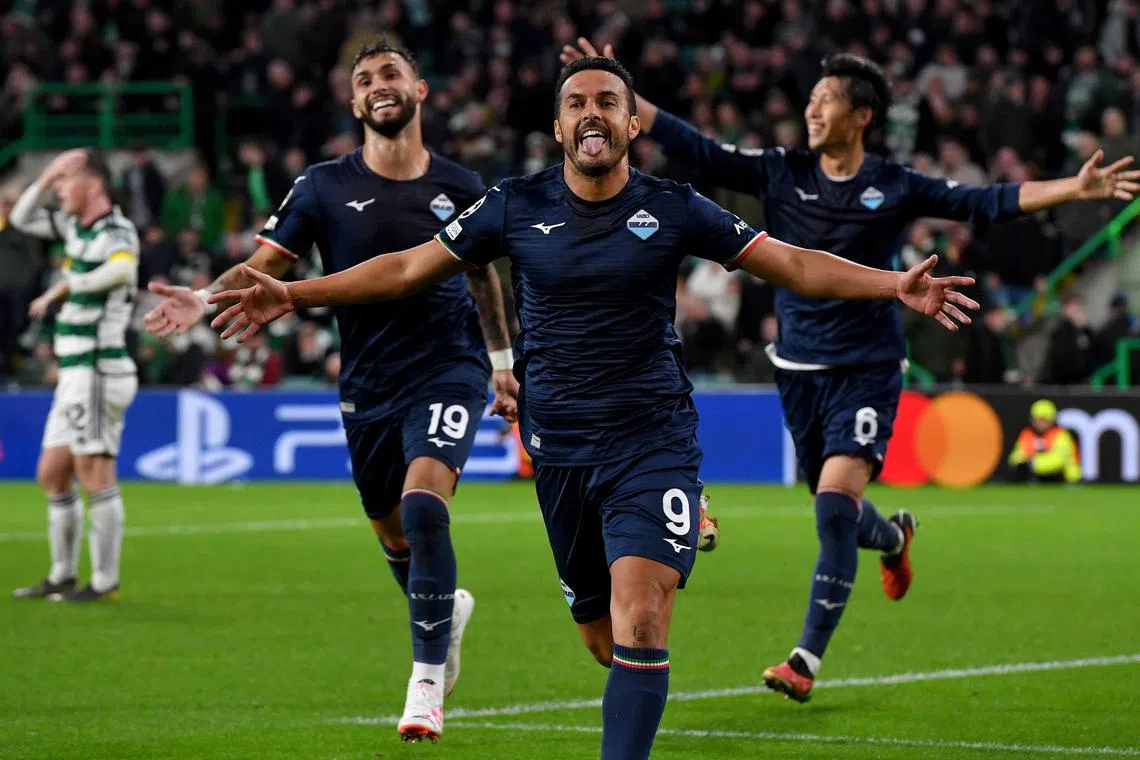 Lazio's Pedro celebrates after scoring the winning goal for his team.