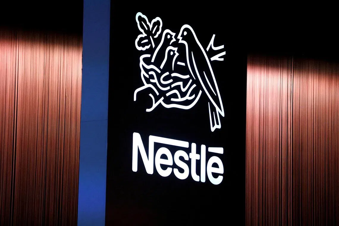 FILE PHOTO: The Nestle logo is seen during the opening of the 151st Annual General Meeting of Nestle in Lausanne, Switzerland April 12, 2018. REUTERS/Pierre Albouy//File Photo