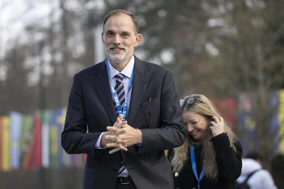 Incoming England manager Thomas Tuchel leaving Fifa's headquarters in Switzerland, after the preliminary draw for the 2026 World Cup on Dec 13.