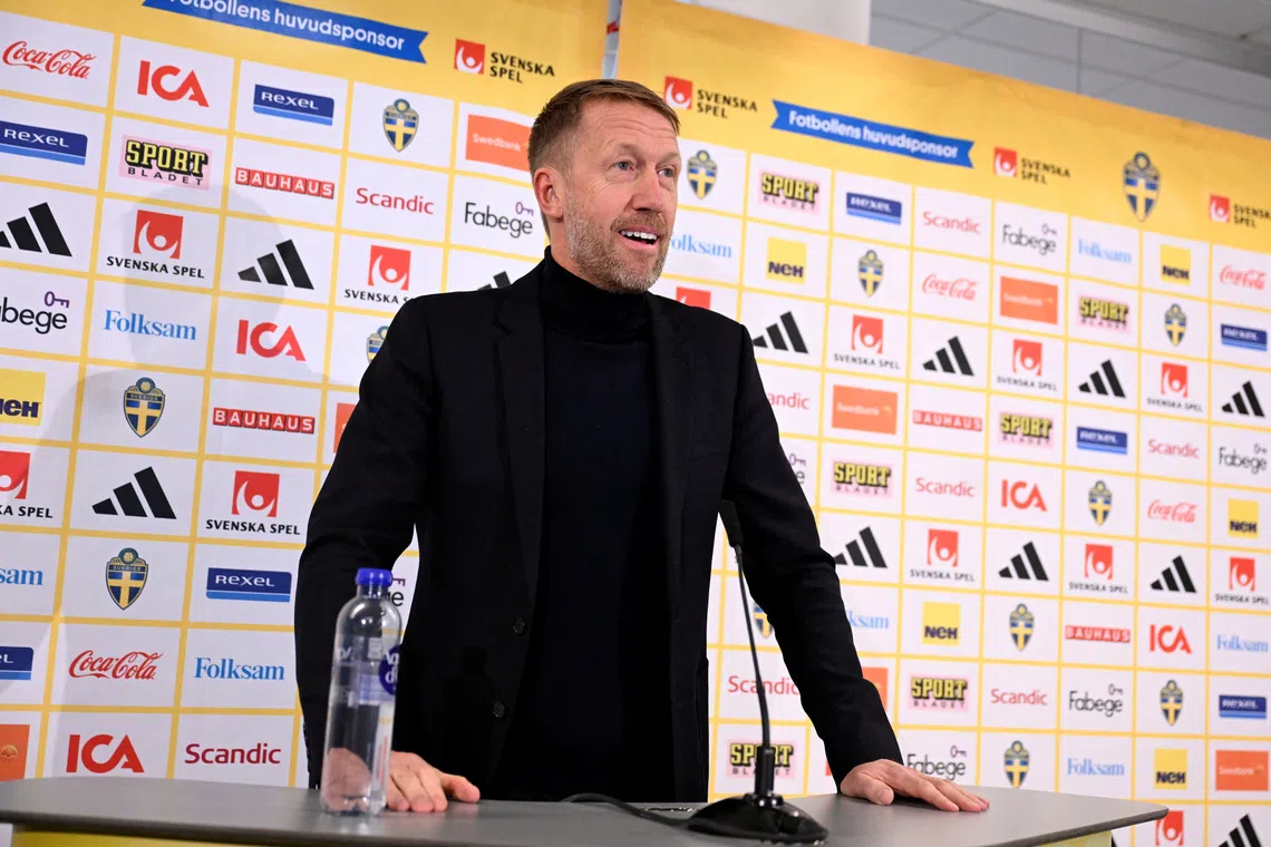 Soccer Football - Sweden presents new coach Graham Potter - SvFF's Office, Solna, Sweden - October 20, 2025 New Sweden coach Graham Potter during the press conference Pontus Lundahl/TT News Agency via REUTERS