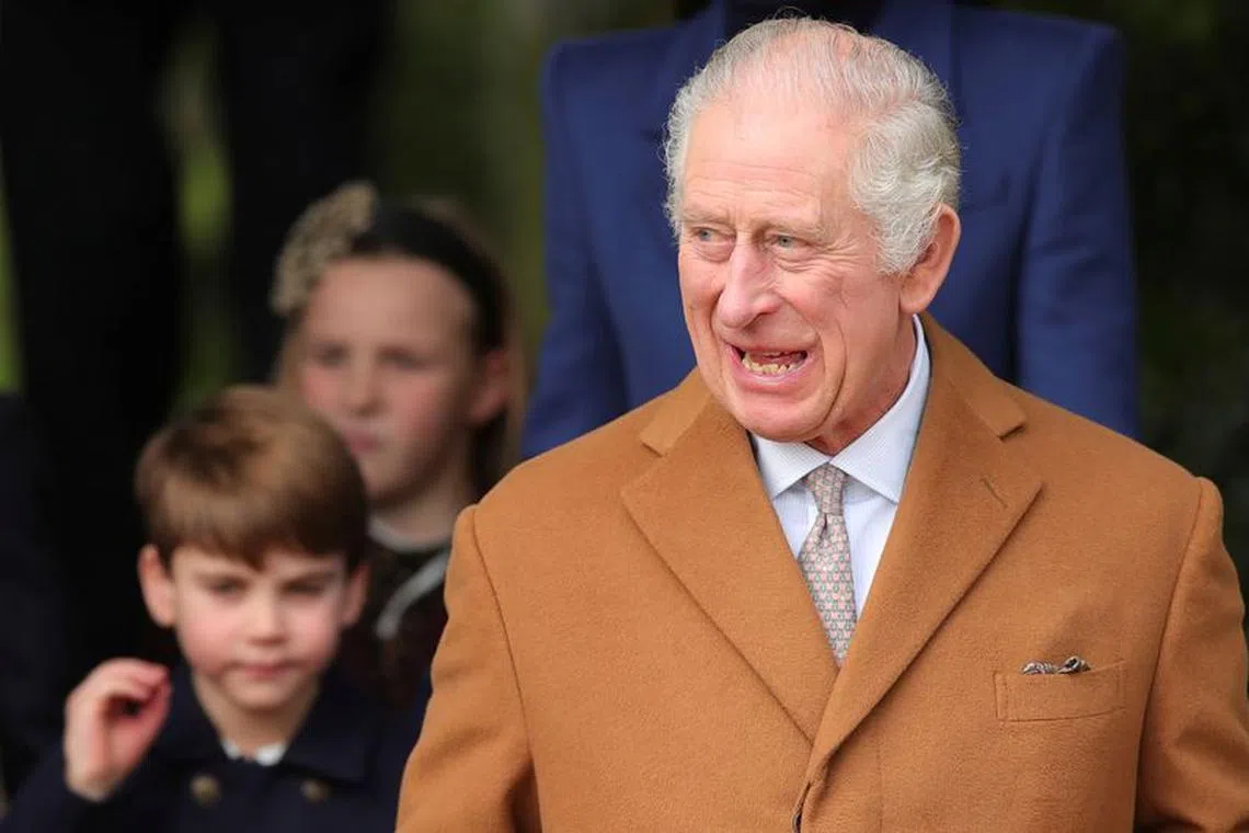 Britain's King Charles attends the Royal Family's Christmas Day service at St. Mary Magdalene's church, as the Royals take residence at the Sandringham estate in eastern England, Britain December 25, 2023. REUTERS/Chris Radburn