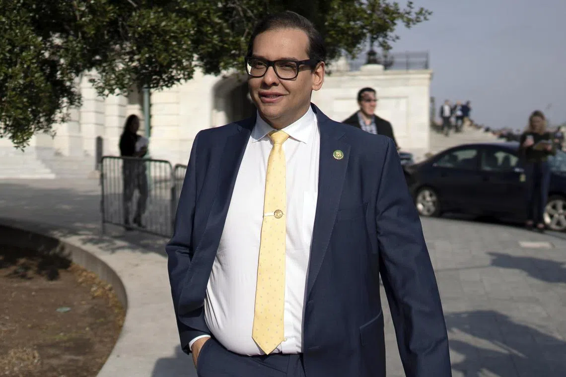 epa10401865 Republican Representative of New York George Santos, currently under federal investigation, leaves Capitol Hill in Washington, DC, USA, 12 January 2023. Santos has faced calls to resign from fellow House Republicans following allegations he has fabricated part of his resume.  EPA-EFE/WILL OLIVER