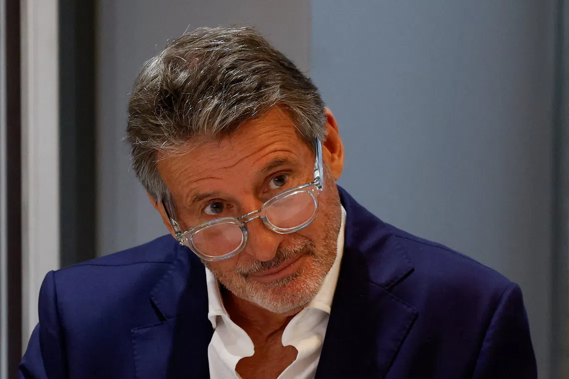 World Athletics president Sebastian Coe attends a press conference during his visit after Nairobi won the bid to host the 2029 World Athletics Championships, in Nairobi, Kenya, October 14, 2026. REUTERS/Monicah Mwangi