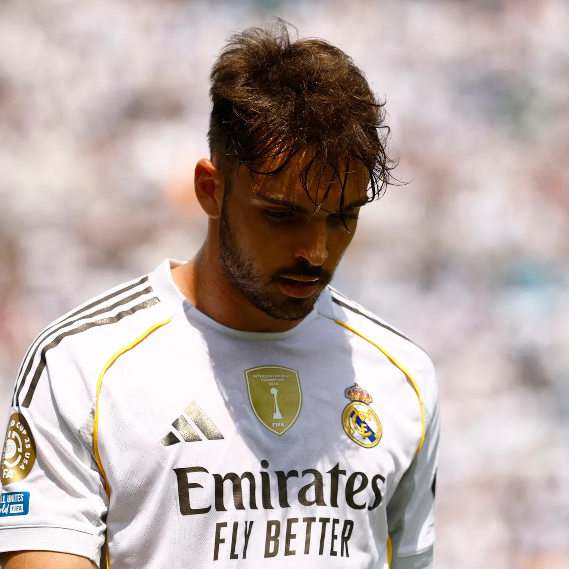 FILE PHOTO: Soccer Football - FIFA Club World Cup - Group H - Real Madrid v Pachuca - Bank of America Stadium, Charlotte, North Carolina, U.S. - June 22, 2025 Real Madrid's Raul Asencio walks off the pitch after being shown a red card REUTERS/Susana Vera/ File Photo