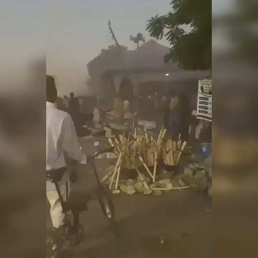A screenshot from a video upload to social media, said to be of the scene of the blast in the northeastern Nigerian city of Maiduguri.