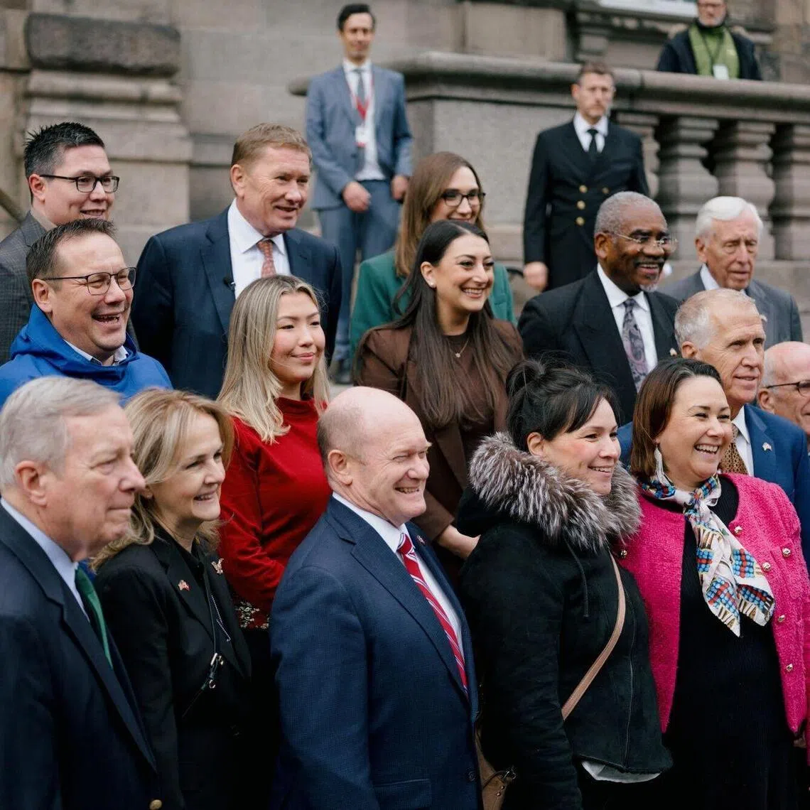 A bipartisan US congressional delegation arriving at the Parliament building in Copenhagen, Denmark, on Jan 16.