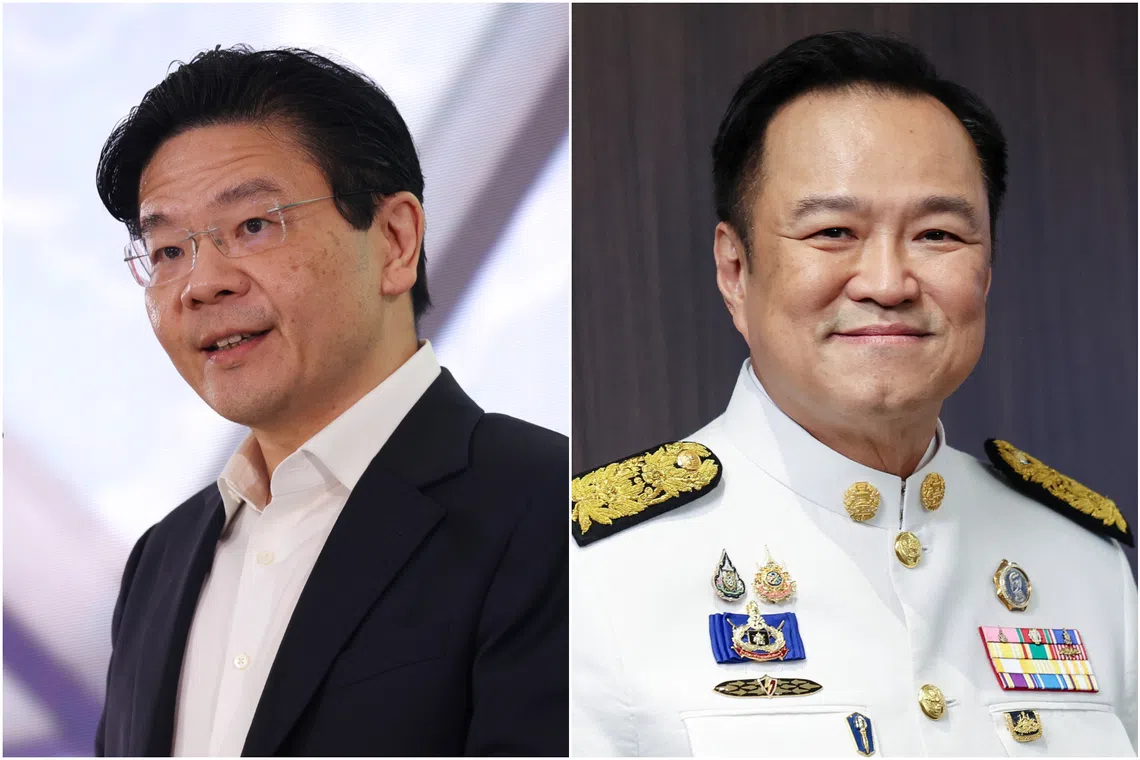 Prime Minister Lawrence Wong (left) pointed out the “long history of friendship and partnership” between the two nations in a letter addressed to Thai Prime Minister Anutin Charnvirakul (right).