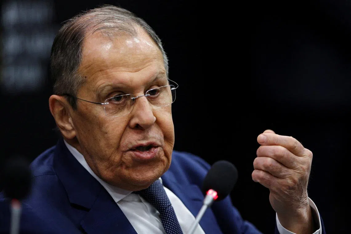 FILE PHOTO: Russian Foreign Minister Sergei Lavrov speaks during a session at Antalya Diplomacy Forum in Antalya, Turkey, April 12, 2025. REUTERS/Kaan Soyturk/File Photo