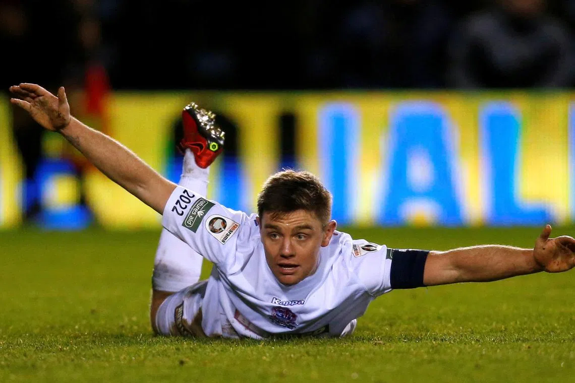 FILE PHOTO: Soccer Football - FA Cup Second Round - AFC Fylde vs Wigan Athletic - Mill Farm, Fylde, Britain - December 1, 2017   Sam Finley of Fylde appeals for a penalty   Action Images/Ed Sykes/File Photo