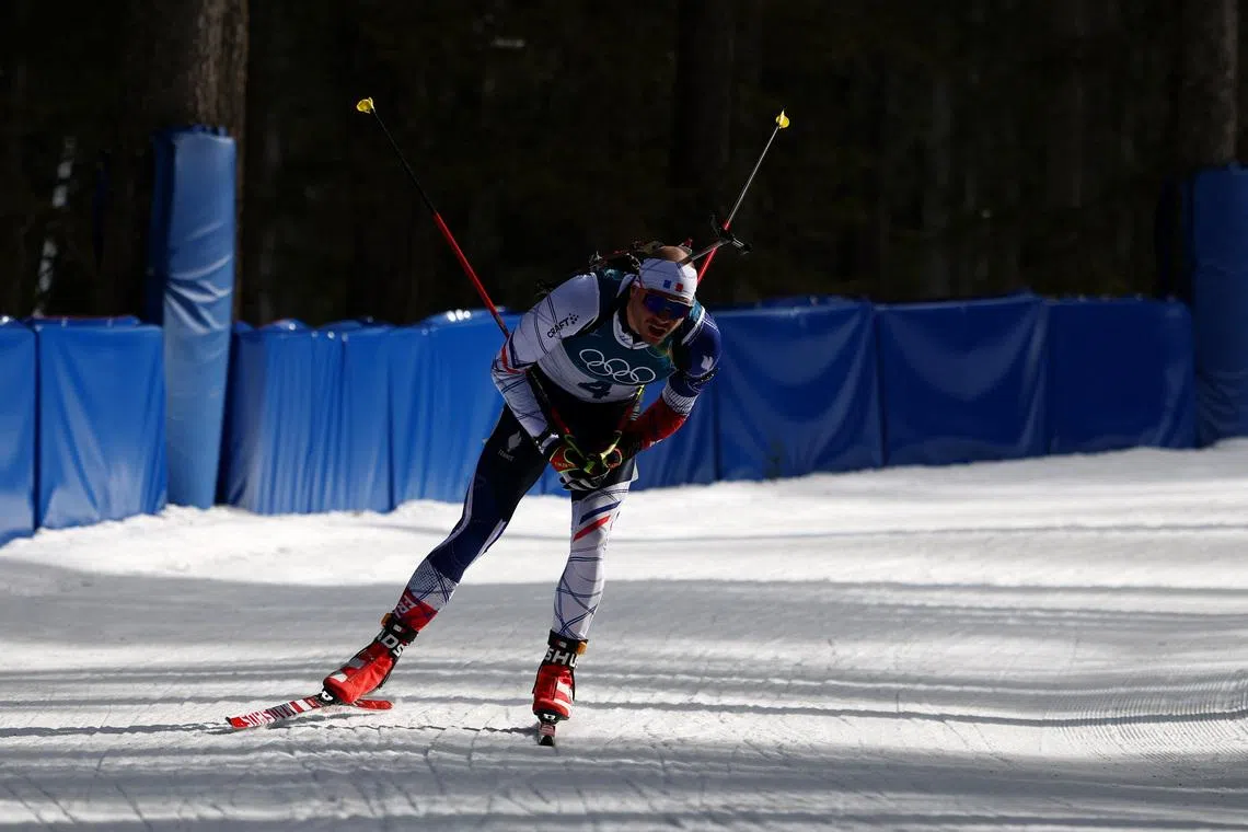 Milano Cortina 2026 Olympics - Biathlon - Men's 12.5km Pursuit - Anterselva Biathlon Arena, South Tyrol, Italy - February 15, 2026.  Emilien Jacquelin of France in action during the Men's 12.5km Pursuit REUTERS/Matthew Childs