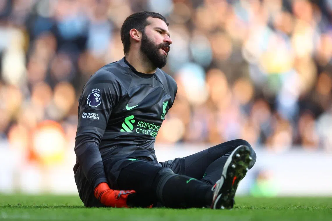 Brazil’s Alisson appeared to suffer a hamstring problem during Liverpool's  match against Manchester City.