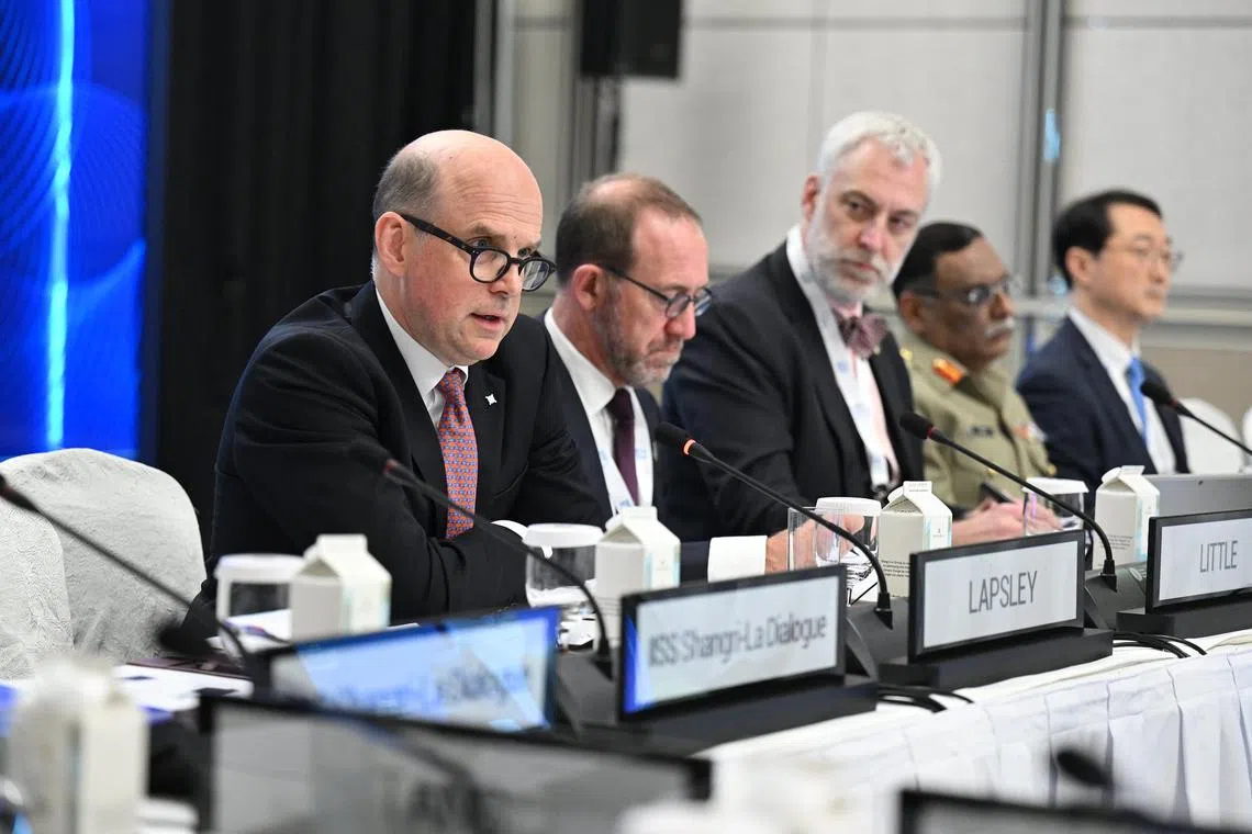 Nato's assistant secretary general Angus Lapsley speaks during a discussion at the IISS Shangri-La Dialogue 2023.