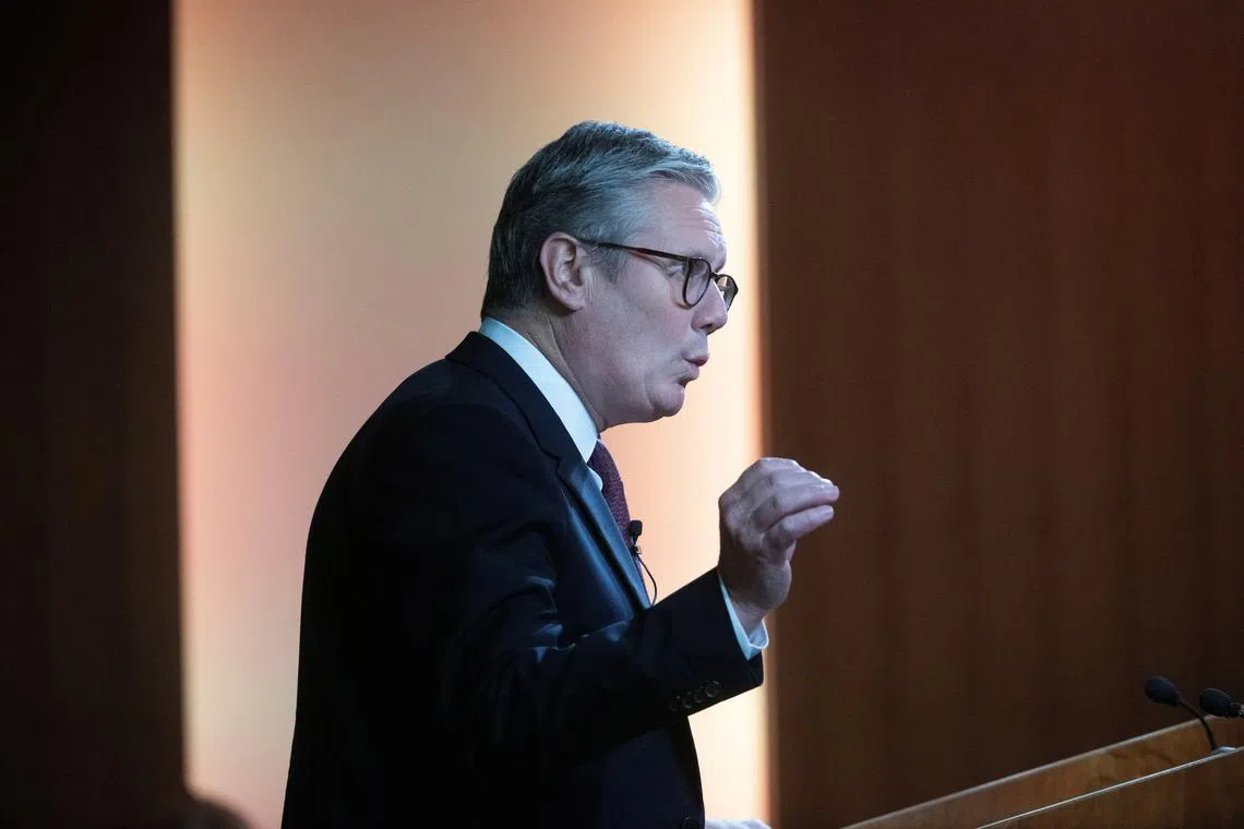 FILE PHOTO: British Prime Minister Keir Starmer delivers a speech, in central London, Britain September 12, 2024. JULIAN SIMMONDS/Pool via REUTERS/File Photo