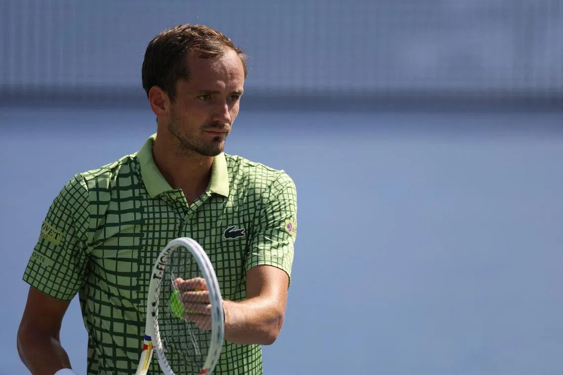 Tennis - ATP 500 - Dubai Championships - Dubai Tennis Stadium, Dubai, United Arab Emirates - February 24, 2026 Russia's Daniil Medvedev during his round of 32 match against China's Shang Juncheng REUTERS/Amr Alfiky