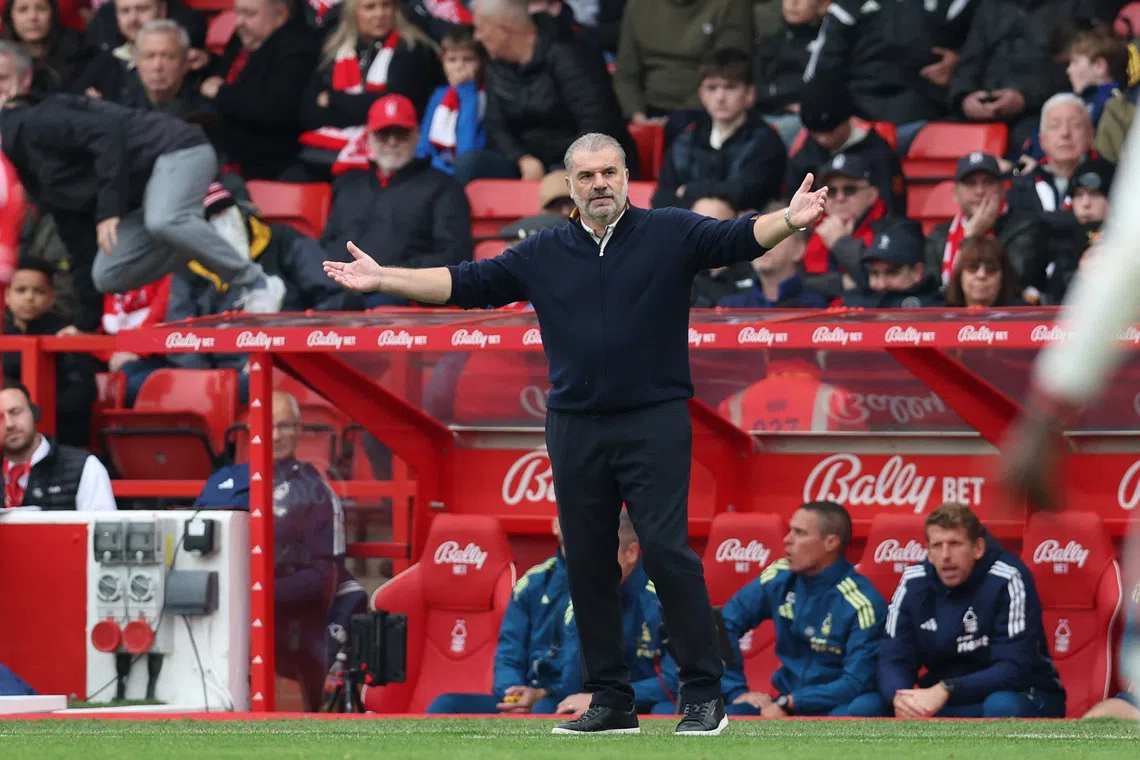 Soccer Football - Premier League - Nottingham Forest v Chelsea - The City Ground, Nottingham, Britain - October 18, 2025 Nottingham Forest manager Ange Postecoglou reacts REUTERS/Chris Radburn