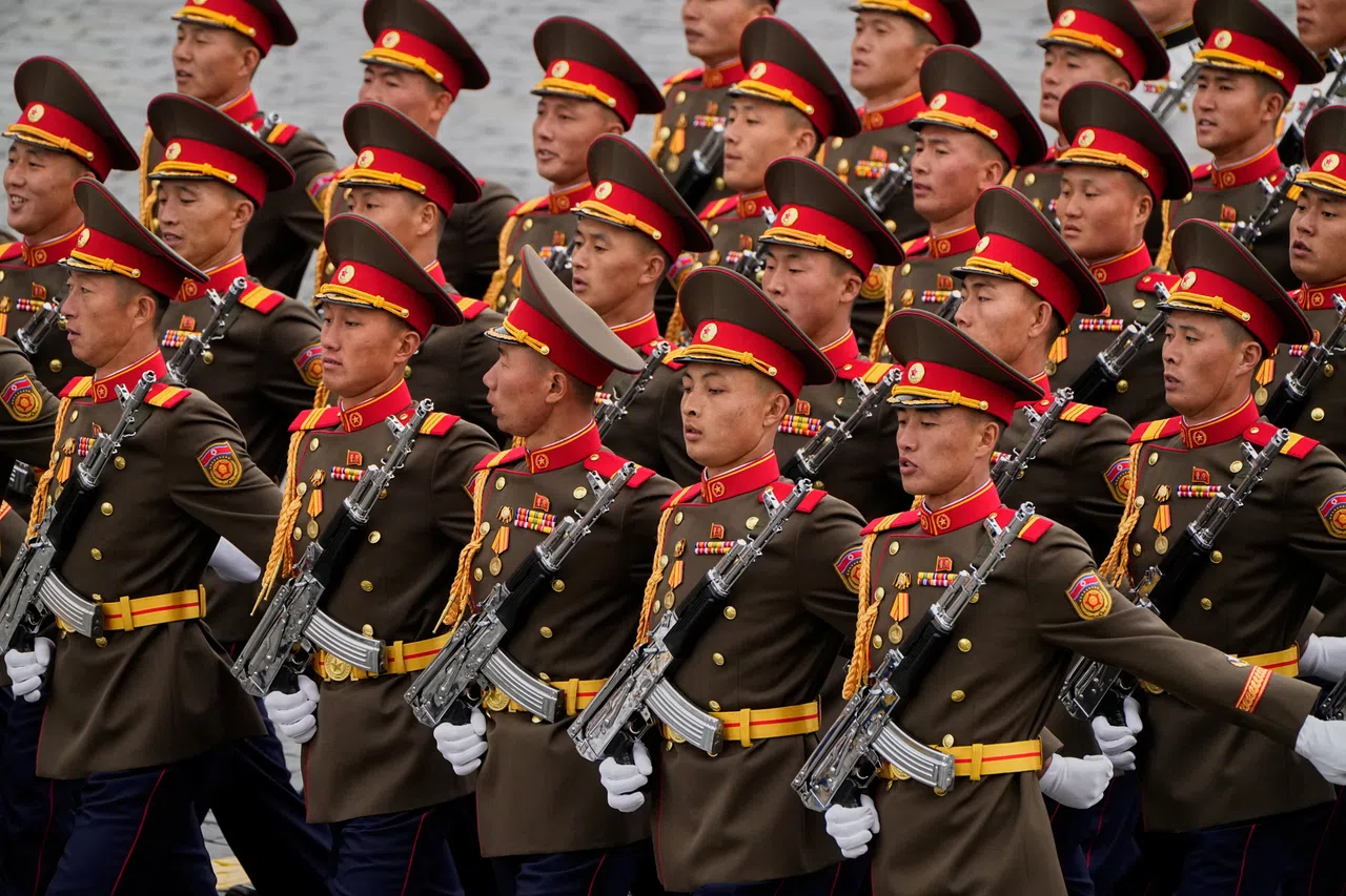 North Korean servicemen taking part in a military parade in Moscow in May 2026.