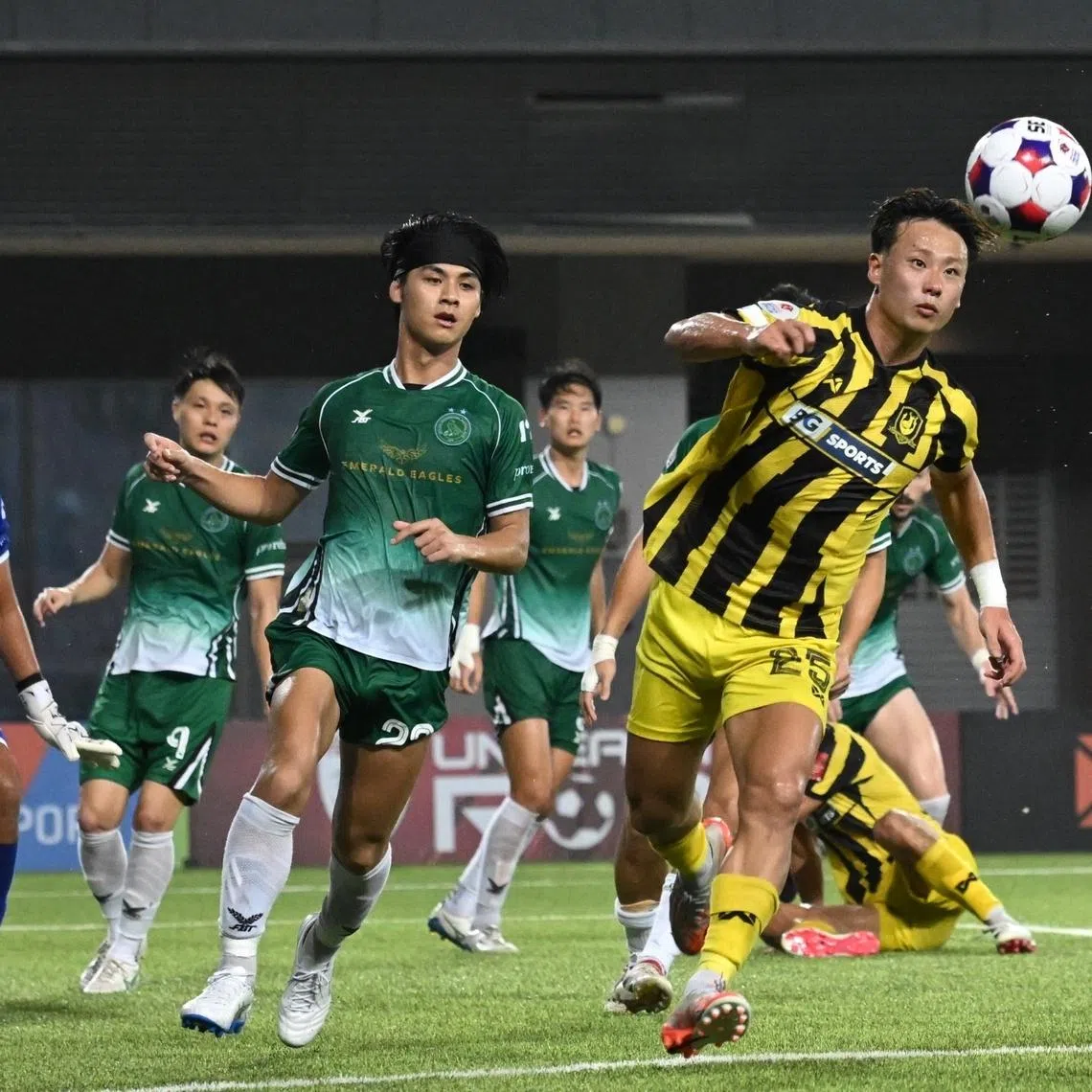 BG Tampines Rovers forward Hide Higashikawa (right) against Geylang International at Our Tampines Hub on April 11.