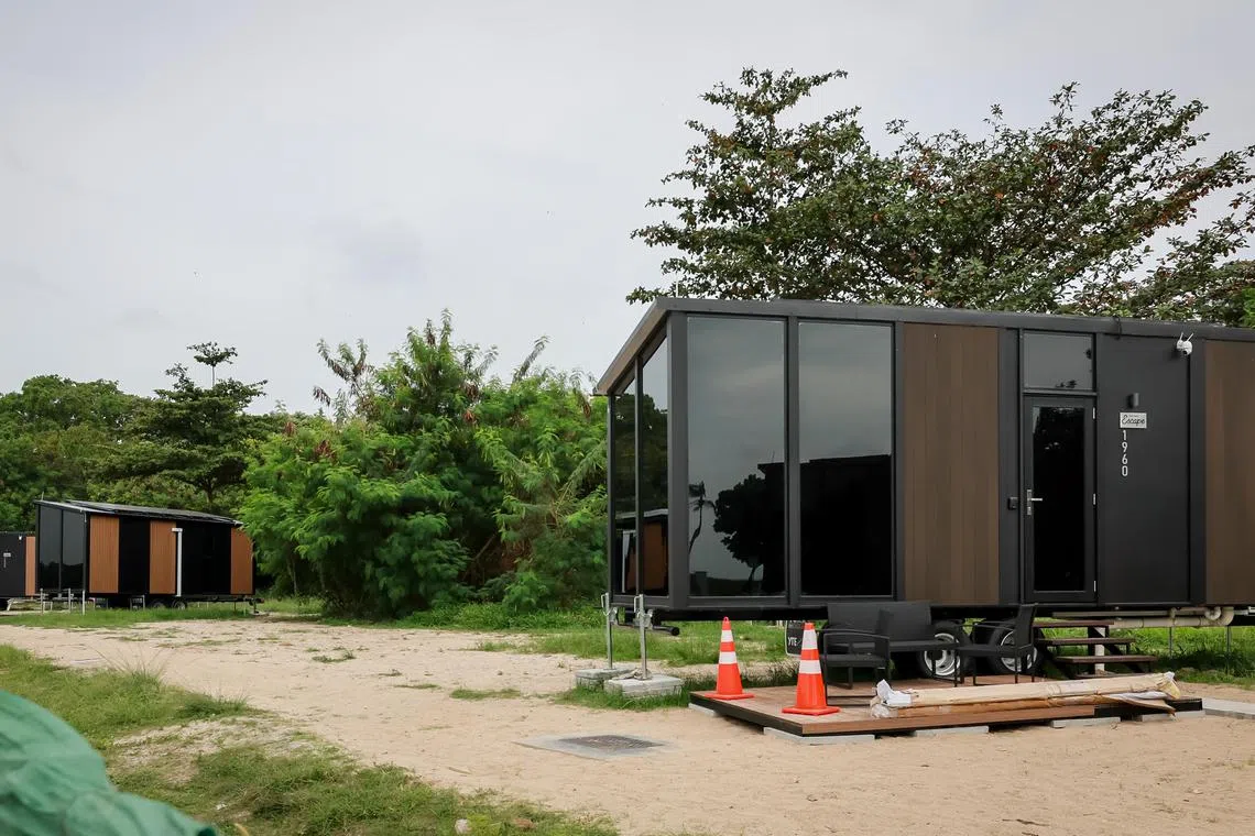 Eco-friendly “tiny houses” on Lazarus Island, Feb 25, 2023. 

From April onwards, overnight stays will be allowed on Singapore's southern Lazarus Island, with short-term staycations in eco-friendly "tiny houses" available for booking.

Five of these cabins will be made available on the island, with each between 150 and 170 sqft in size, announced Minister of State for Trade and Industry Alvin Tan in Parliament on Tuesday (Feb 28).