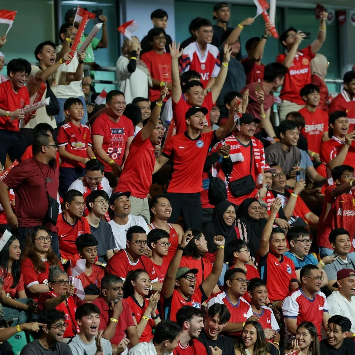 Fans reacting during the Asean Mitsubishi Electric Cup semi-final first leg match between Singapore and Vietnam at Jalan Besar Stadium on Dec 26, 2024. ST PHOTO: KEVIN LIM dlsoc26