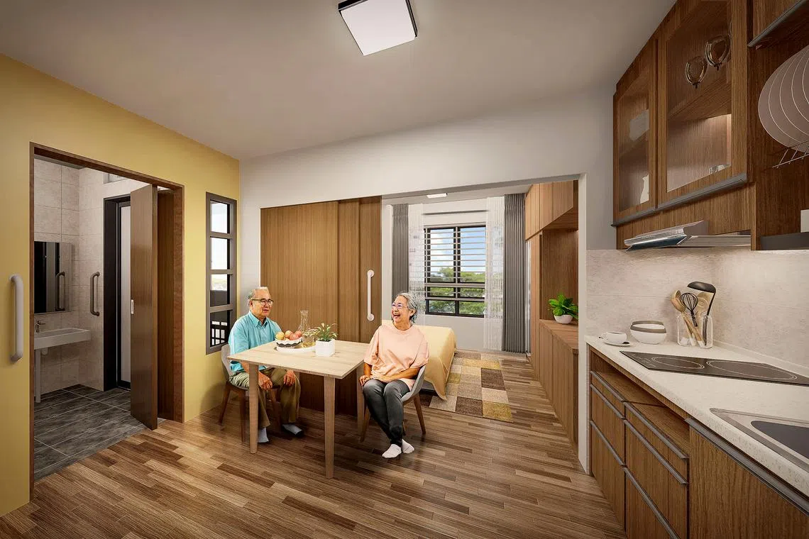 The flats have a floor area of about 32 sqm, and include a built-in wardrobe, cabinets and a furnished kitchen.