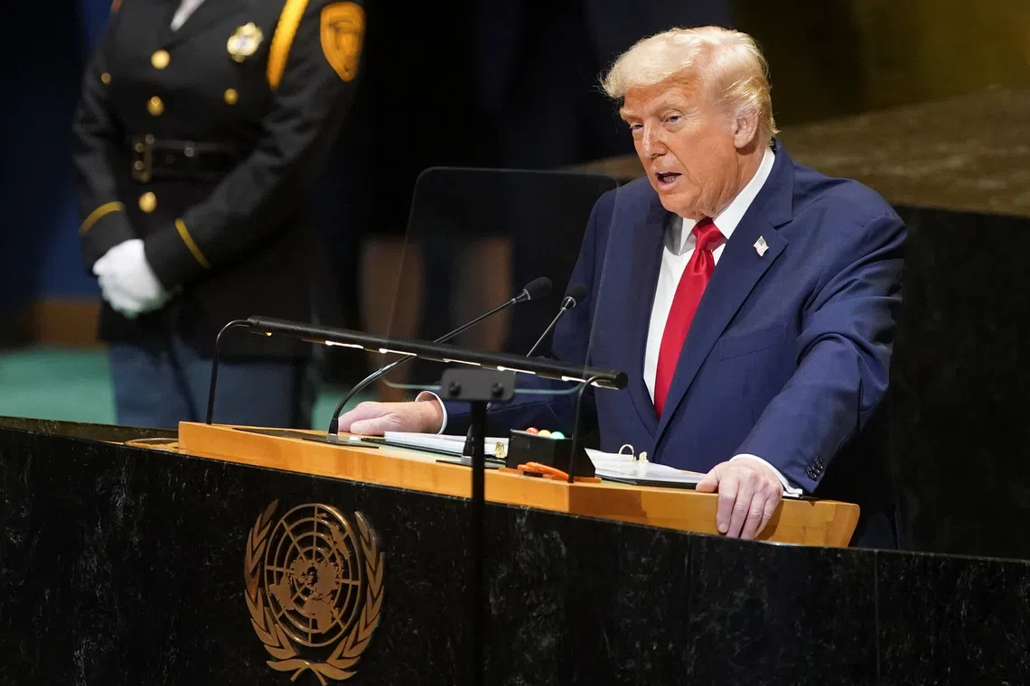 U.S. President Donald Trump addresses the 80th United Nations General Assembly, in New York City, New York, U.S., September 23, 2025. REUTERS/Al Drago