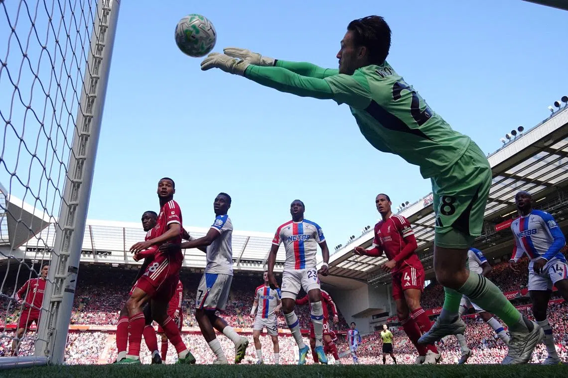 Soccer Football - Premier League - Liverpool v Crystal Palace - Anfield, Liverpool, Britain - April 25, 2026 Liverpool's Freddie Woodman makes a save REUTERS/Phil Noble