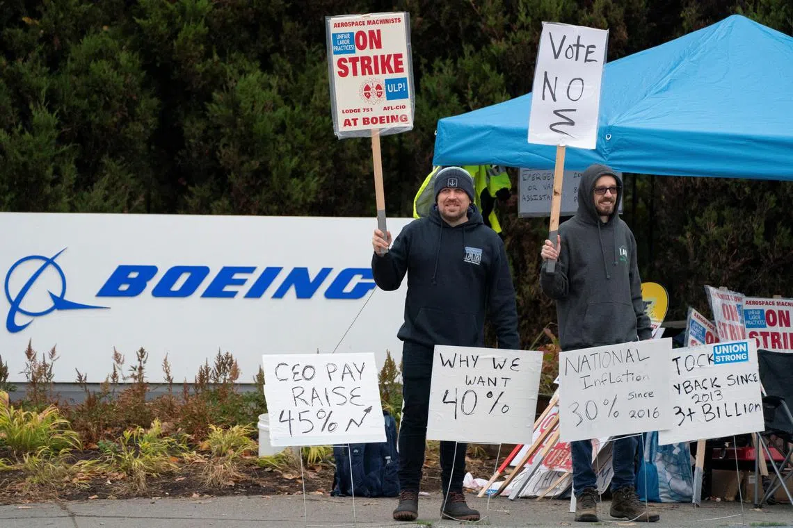 More than 30,000 machinists downed tools in Boeing’s West Coast factories on Sept 13, halting production of the best-selling 737 MAX and 767 and 777 planes.